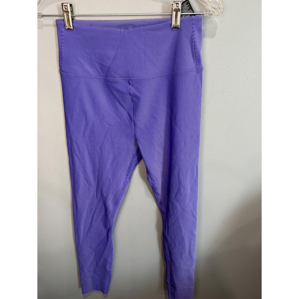 Peloton Womens High‎ Rise Ribbed Pinstripe Leggings Purple White Size Medium